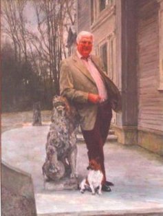 Charles Henderson, 3rd Lord Faringdon (with Smudge), outside Plantation House
