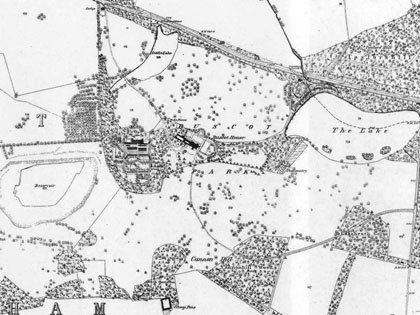 Campbell's extensive alterations to the parkland surrounding the mansion, including the creation of the reservoir and a new approach to the house, can be seen in this Ordnance Survey map of 1876 Campbell's extensive alterations to the parkland surrounding the mansion, including the creation of the reservoir and a new approach to the house, can be seen in this Ordnance Survey map of 1876